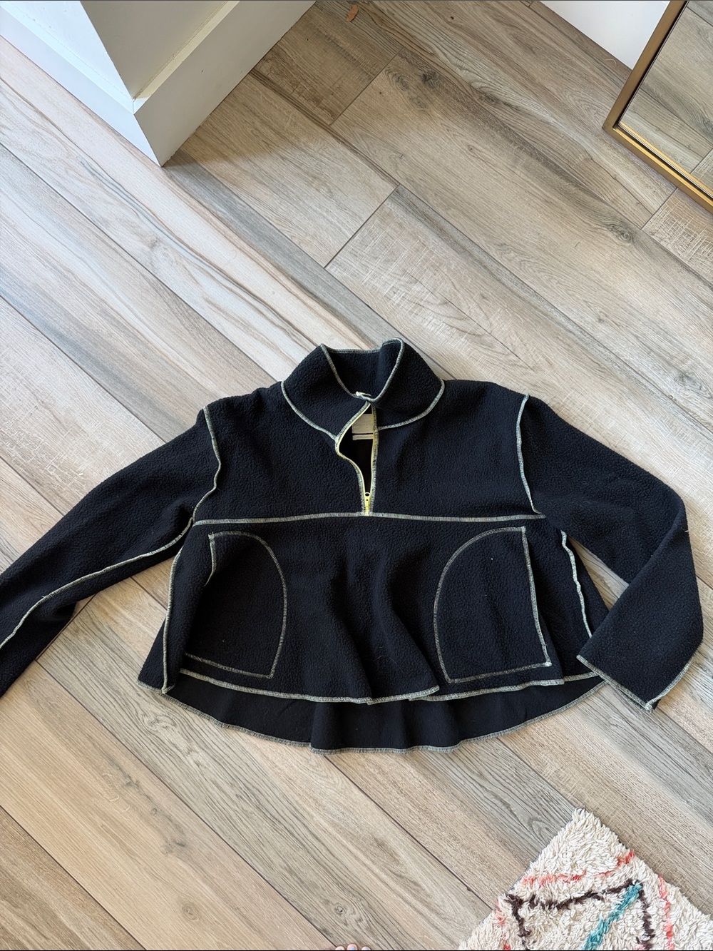 Urban Outfitters Black Fleece Pullover with lime Contrast Stitching
